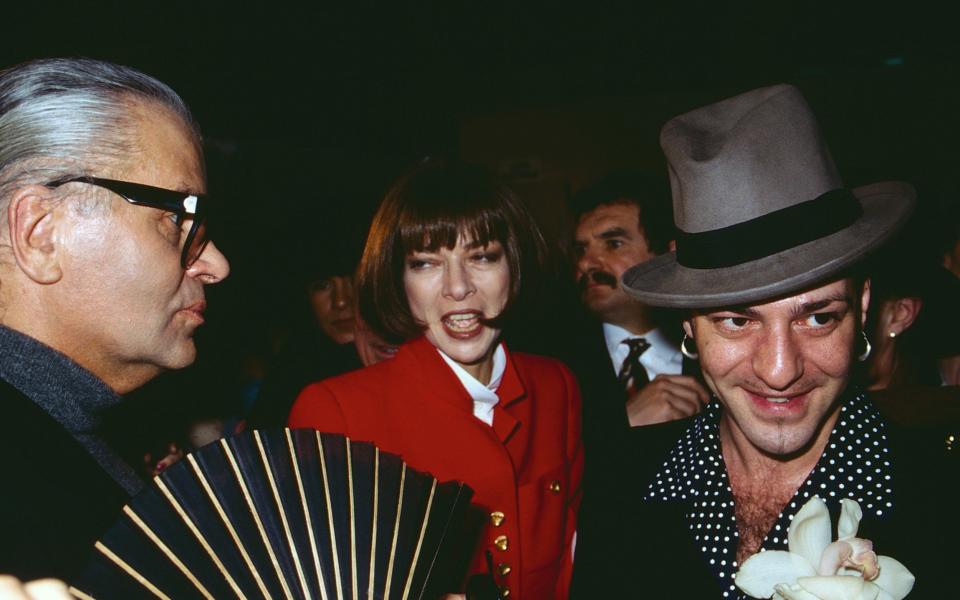 Designers Karl Lagerfield, Anna Wintour and John Galliano at the Chanel show in Paris, 1993