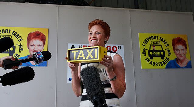 Ms Hanson said cabbies were doing it tough and needed a level playing field. Source: Getty