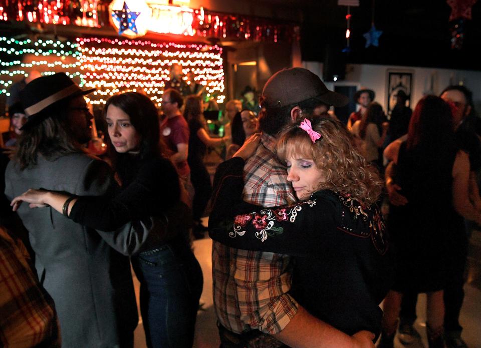 Derek and Michelle Anderson slow dance to Jim Lauderdale as he performs during Honky Tonk Tuesday Nights at American Legion Post 82 on Gallatin Pike in Nashville on Tuesday, Oct. 17, 2017.