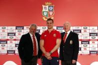 Britain Rugby Union - British & Irish Lions squad announcement for the 2017 tour to New Zealand - Hilton London Syon Park - 19/4/17 British & Irish Lions captain Sam Warburton poses with head coach Warren Gatland and tour manager John Spencer during the squad announcement Action Images via Reuters / Paul Childs Livepic