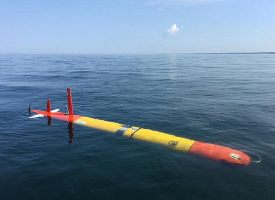 Long-range autonomous underwater vehicle 'Tethys' upon retrieval after a previous mission on Lake Michigan.
