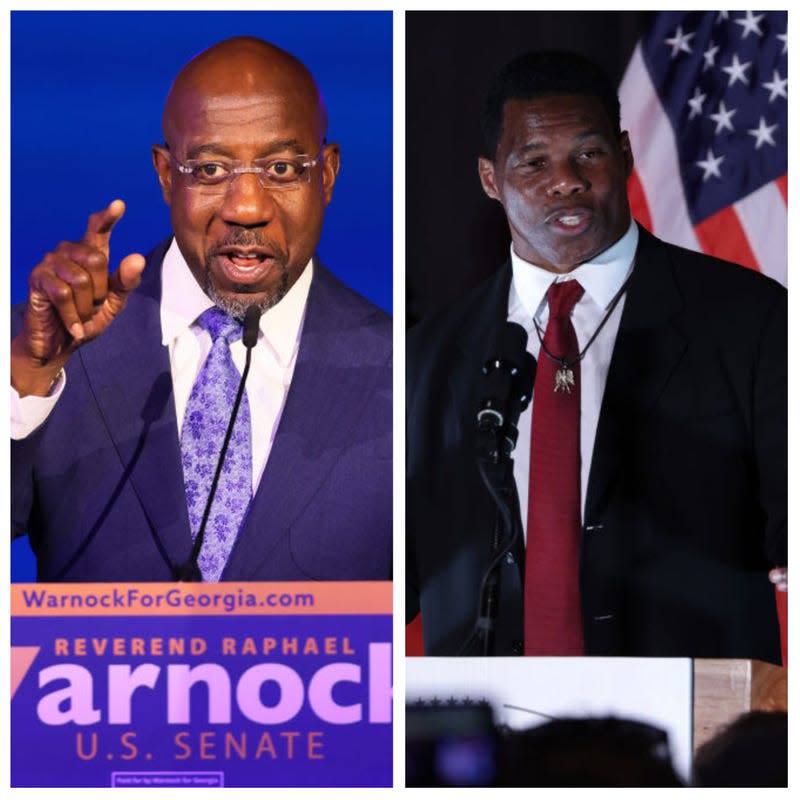 Side by side of Raphael Warnock and Herschel Walker