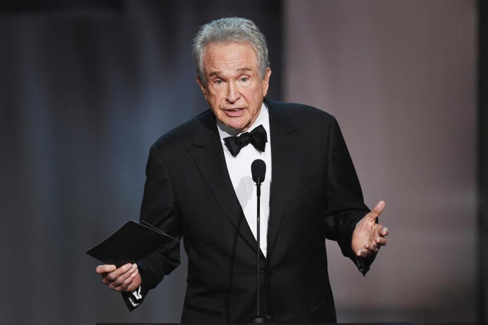 Actor Warren Beatty speaks onstage during American Film Institute’s 45th Life Achievement Award Gala Tribute to Diane Keaton at Dolby Theatre on 8 June 2017 (Getty)