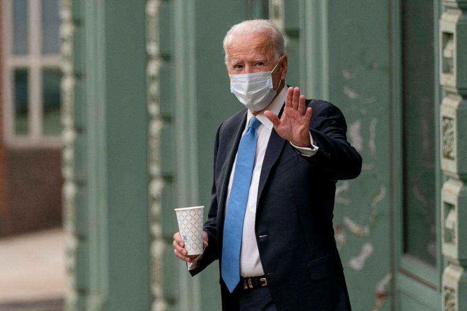 Former Vice President Joe Biden, the Democratic presidential nominee, departs the Queen Theater in Wilmington, Del., on Oct. 1, 2020.