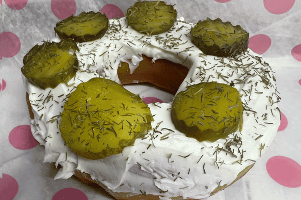 Dill Pickle Donut from Fluffy's Hand Cut Donuts is part of State Fair's 2023 Sporkies competition.