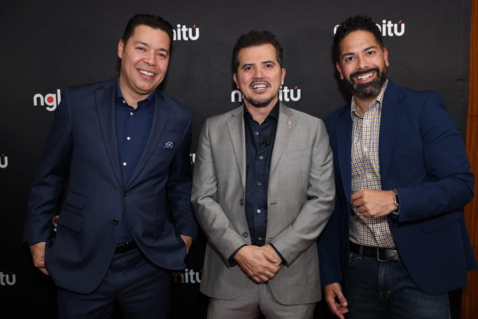 (From l.): Joe Bernard, chief revenue officer, John Leguizamo, partner, and Ben DeJesus, chief creative officer, at NGLmitú’s upfront presentation at Ascent Lounge in New York.