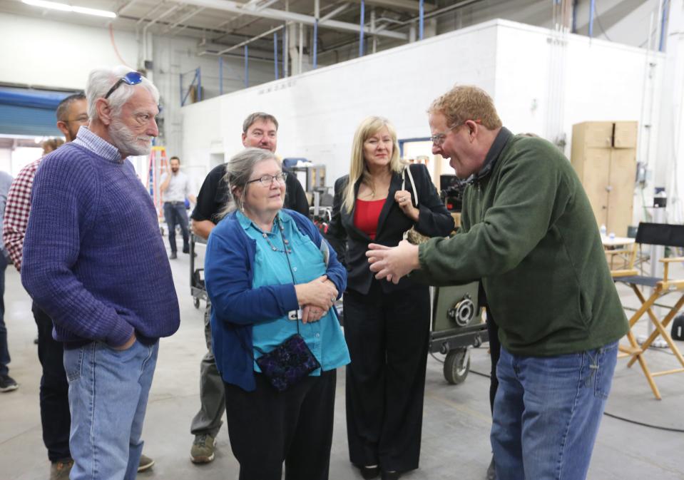 New Mexico Sen. Jeff Steinborn, right, D-Las Cruces, gives a tour of the Film Las Cruces studio Wednesday, Oct. 30, 2019. Also pictured, from left are Las Cruces School Board candidate William Zarges and Hannah Wilder; and from back left, Doña Ana County Commissioner Manny Sanchez, Las Cruces City Council candidate Philip VanVeen and Las Cruces mayor candidate Bev Courtney.