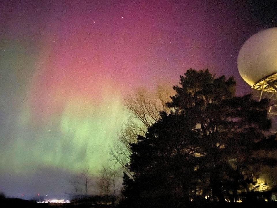 AUrora are seen above forrest trees in La Crosse.
