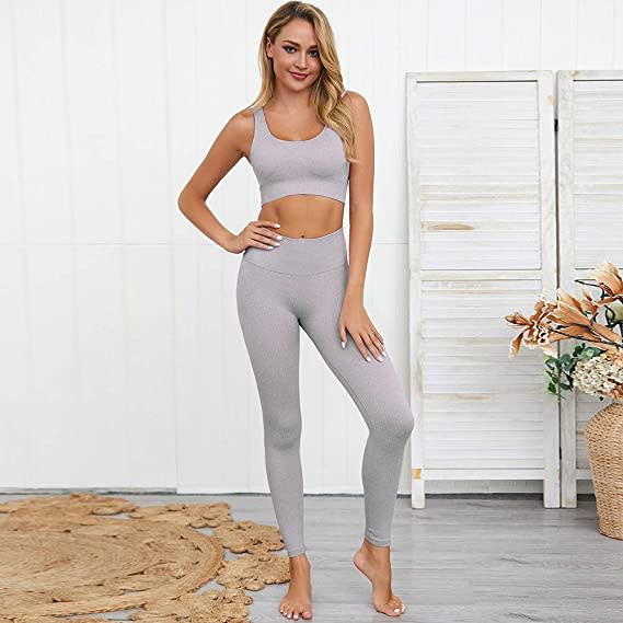 Workout Sets For Women 2 Piece Seamless Ribbed Compression Outfits