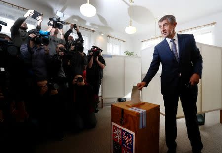 The leader of ANO party Andrej Babis casts his vote in parliamentary elections in Prague, Czech Republic October 20, 2017. REUTERS/David W Cerny
