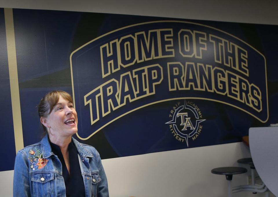 Jane Durgin, the new principal of R.W. Traip Academy in Kittery, shows off the newly renovated cafeteria.