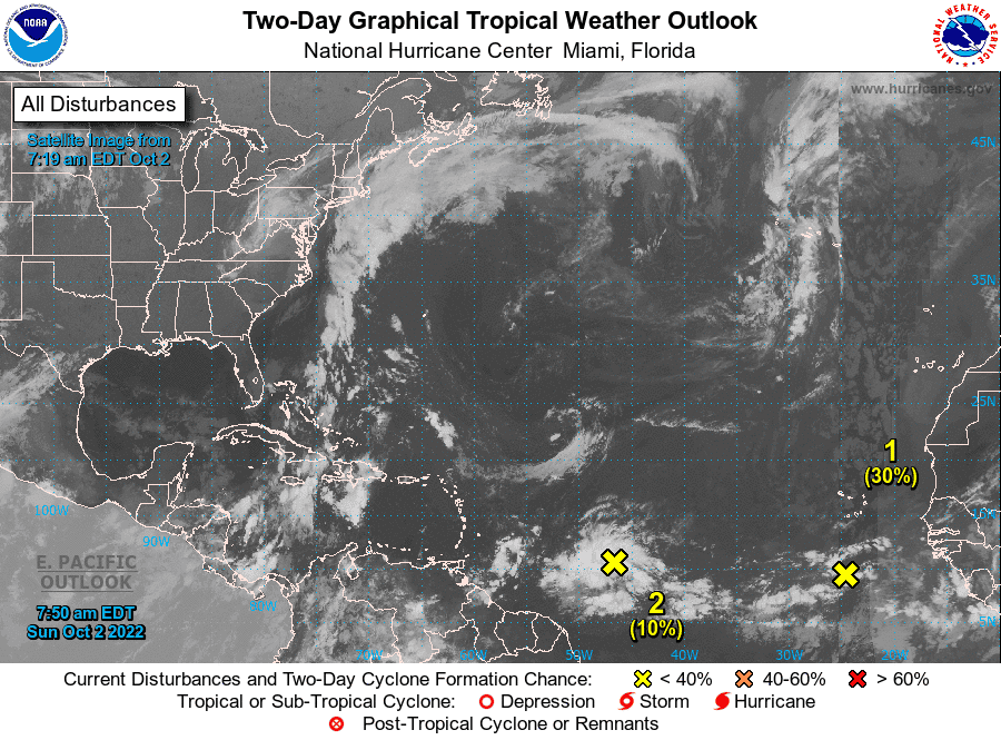 Tropical weather outlook for the Atlantic as of Sunday, Oct. 2, 2022.