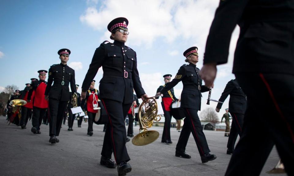 Military personnel rehearse for the Duke of Edinburgh’s funeral.