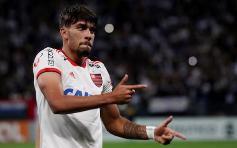  Flamengo's Lucas Paqueta celebrates scoring their first goal - Credit: REUTERS