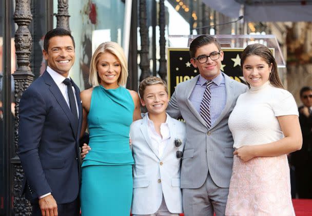 PHOTO: Kelly Ripa and Mark Consuelos with their children attend the ceremony honoring Kelly Ripa with a Star on The Hollywood Walk of Fame held on Oct. 12, 2015 in Hollywood, Calif. (Michael Tran/FilmMagic via Getty Images)