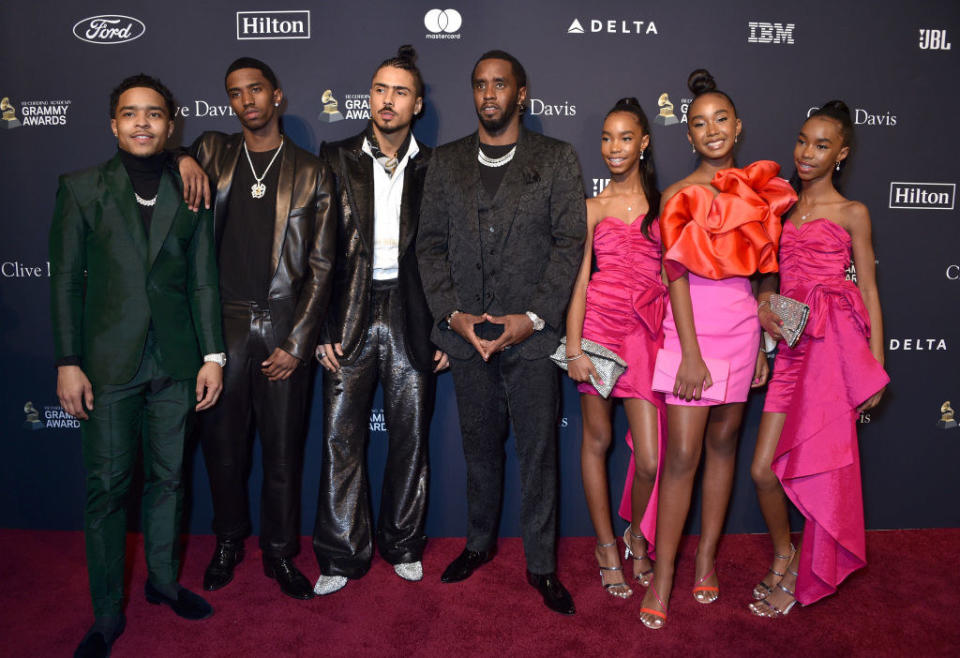 Diddy on the red carpet with his three sons and three daughters