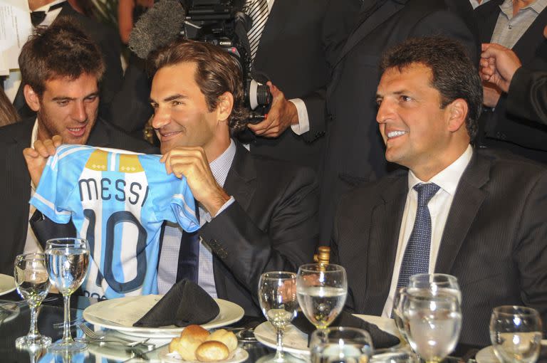 Sergio Massa junto a Roger Federer y Juan Martín del Potro