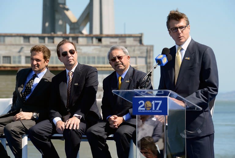 Golden State Warriors president Rick Welts is pictured during a speech in San Francisco on May 22, 2012. Welts, the highest-ranked NBA executive who is openly gay, said he was confident Jason Collins would not have trouble landing a new contract because of his admission