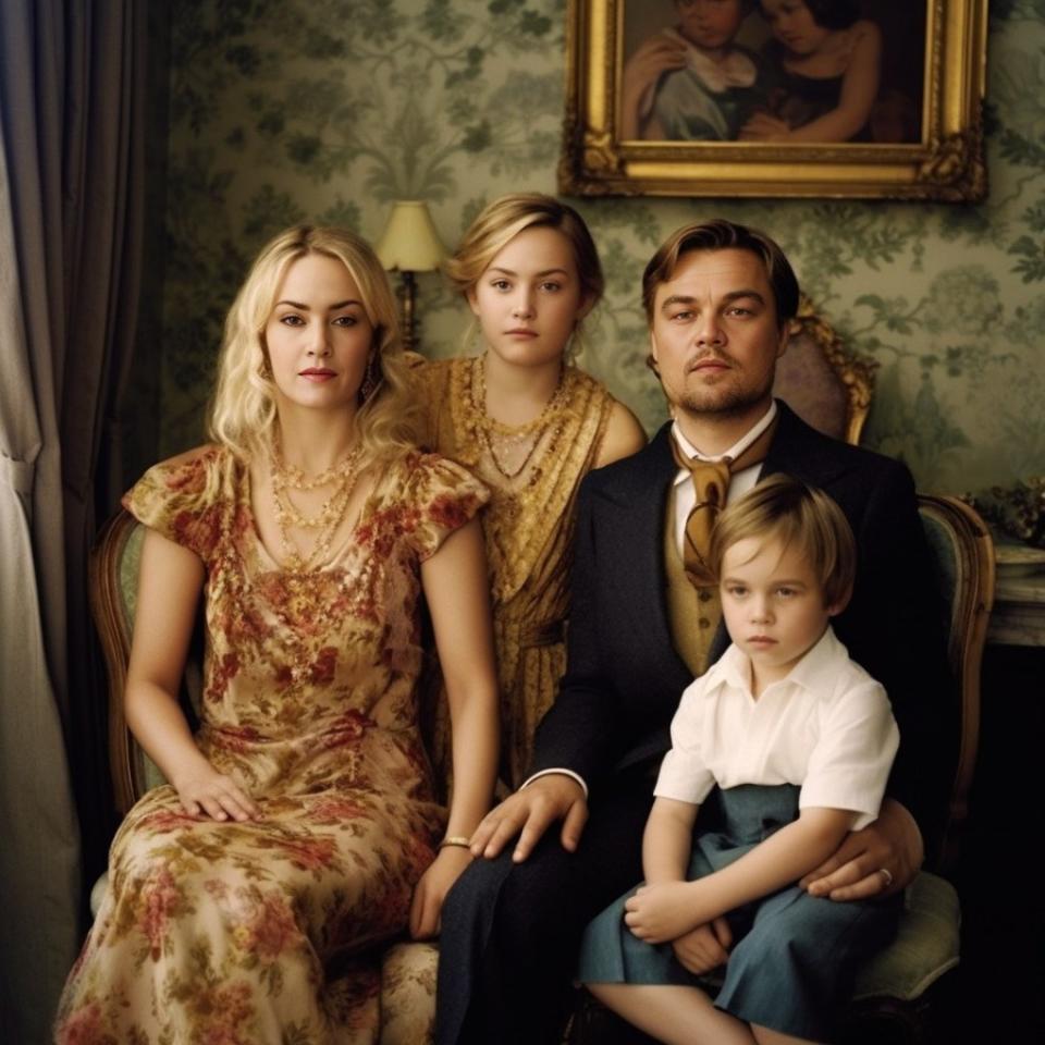 “Titanic” couple Leonardo DiCaprio and Kate Winslet with AI children. Instagram/mrpomeroyj_ai