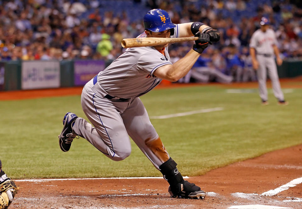 ST. PETERSBURG, FL - JUNE 13: Infielder David Wright #5 of the New York Mets gets out of the way of this pitch against the Tampa Bay Rays during the game at Tropicana Field on June 13, 2012 in St. Petersburg, Florida. (Photo by J. Meric/Getty Images)
