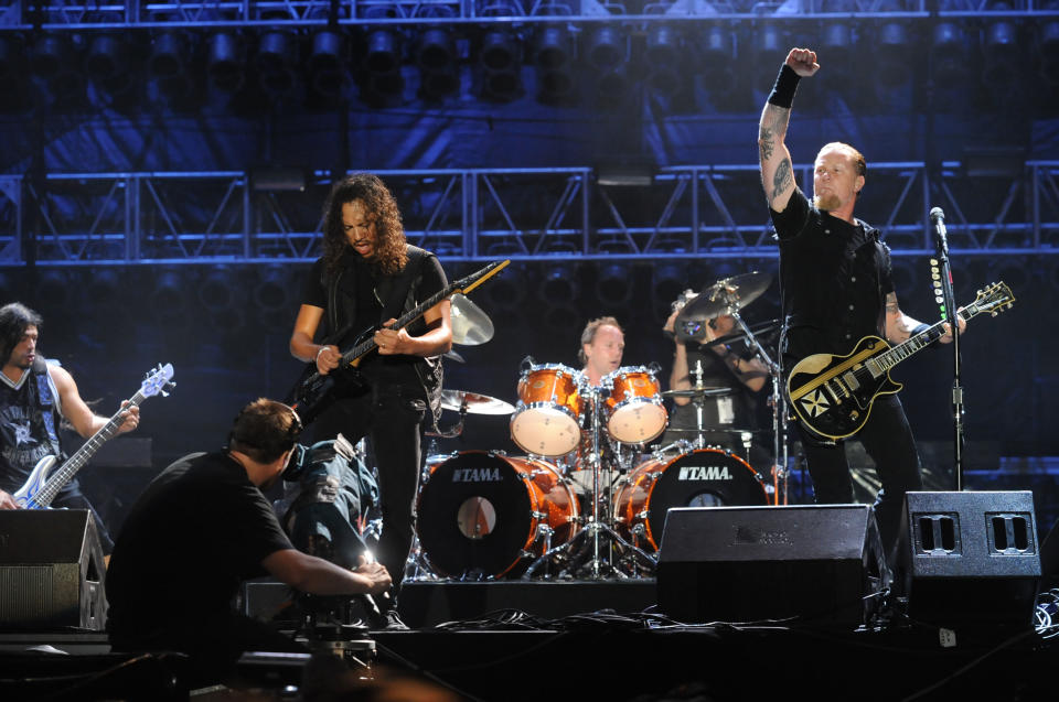 MANCHESTER, TN - JUNE 13:  Metallica performs at the 2008 Bonnaroo Music and Arts Festival on June 13, 2008 in Manchester, Tennessee.  (Photo by Jeff Gentner/Getty Images)