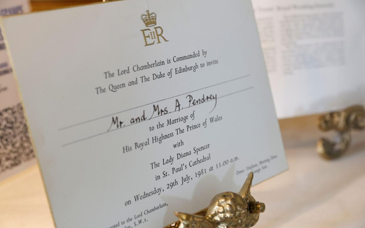 A 1981 Royal wedding invitation to Mrs Pendrey is on display for the auction