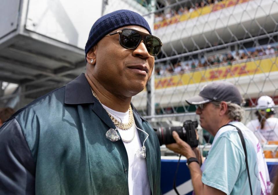 American rapper LL Cool J is seen at the grid before the start of the Formula One Miami Grand Prix at the Miami International Autodrome on Sunday, May 7, 2023, in Miami Gardens, Fla.