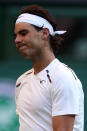 Rafael Nadal of Spain reacts during his Gentlemen's Singles second round match against Lukas Rosol of the Czech Republic. Rosol later won the match in a surprise defeat of the number two seed. Wimbledon Lawn Tennis Championships at the All England Lawn Tennis and Croquet Club on June 28, 2012 in London, England. (Photo by Clive Rose/Getty Images)