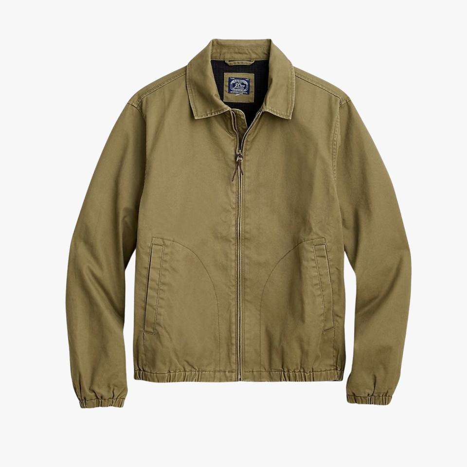 $168, J.Crew. <a href="https://www.jcrew.com/p/mens/categories/clothing/coats-and-jackets/bomber-jacket/harrington-jacket-in-cotton-twill/BJ059?display=standard&fit=Classic&color_name=frosty-olive&colorProductCode=BJ059" rel="nofollow noopener" target="_blank" data-ylk="slk:Get it now!;elm:context_link;itc:0" class="link ">Get it now!</a>