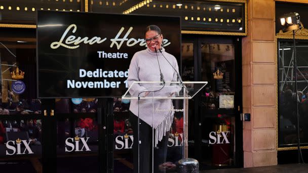 PHOTO: Audra McDonald speaks onstage during the Nederlander Organization's unveiling of Broadway's new Lena Horne Theatre on Nov. 01, 2022 in New York City. (Dia Dipasupil/Getty Images)