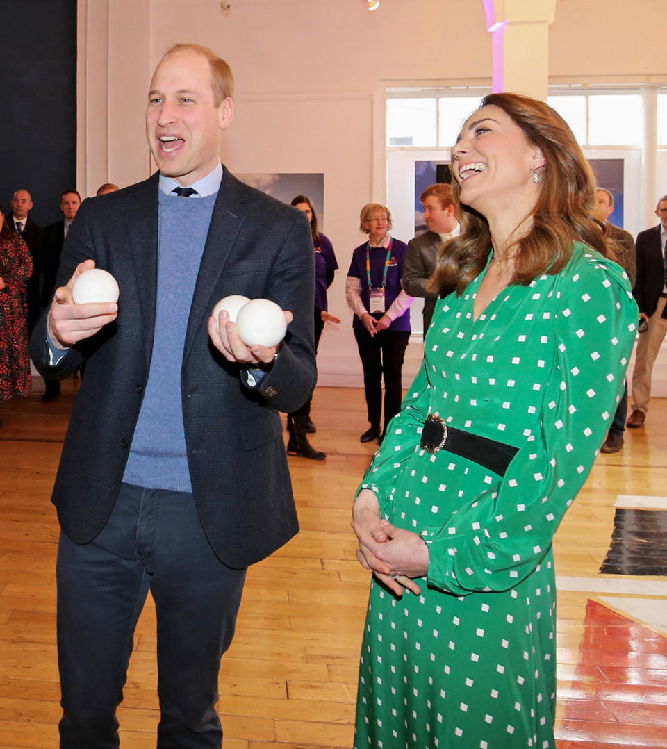 The Duke of Cambridge juggled for volunteers during a visit to Galway.  (Photo by Julien Behal/Pool/Samir Hussein/WireImage)