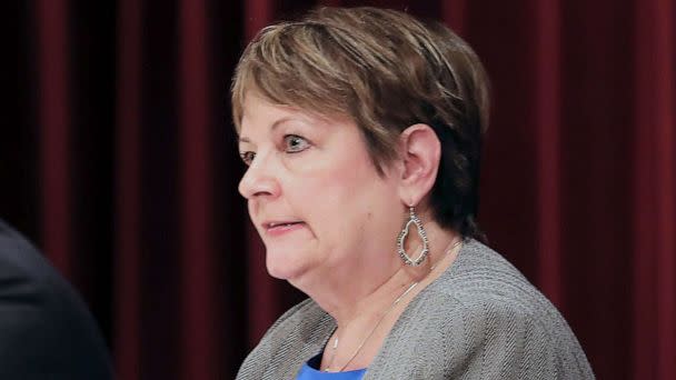 PHOTO: Janet Protasiewicz, a Milwaukee County Judge and state Supreme Court contender participates in a candidate forum at Monona Terrace in Madison, Wis. Jan. 9, 2023. (John Hart/Wisconsin State Journal via AP)