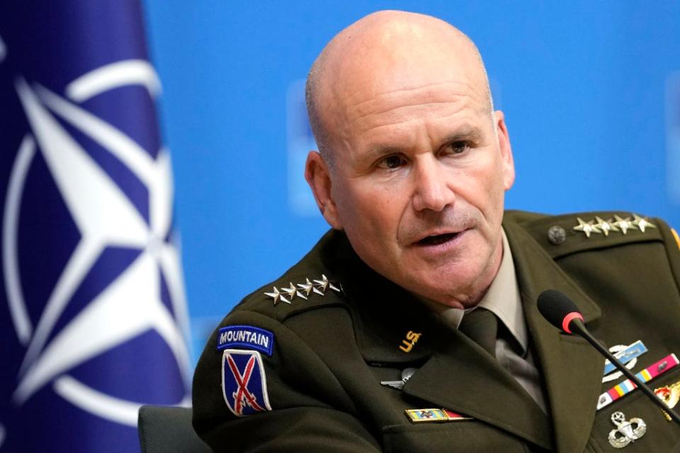 Supreme Allied Commander Europe, General Christopher Cavoli addresses a media conference at NATO headquarters in Brussels, Thursday, Jan. 18, 2024.