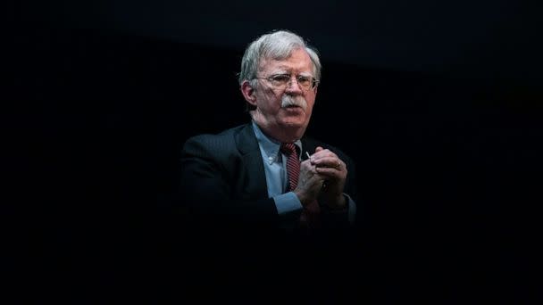 PHOTO: Former National Security adviser John Bolton speaks on stage during a public discussion at Duke University in Durham, N.C., Feb. 17, 2020. (Logan Cyrus/AFP via Getty Images, FILE)