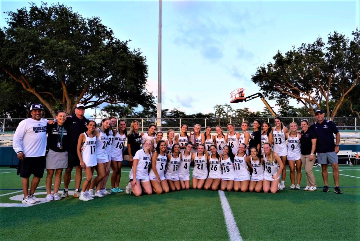The American Heritage-Delray girls lacrosse team defended its status as district champions with an 18-3 defeat of St. Andrew's on Tuesday.