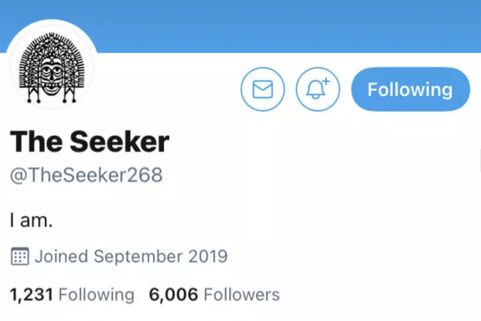 La biografía en Twitter de The Seeker. Las personas responsables de revelar la historia de la fuga del laboratorio de Wuhan no son periodistas ni espías ni científicos. Son investigadores aficionados con pocos recursos y mucha curiosidad y disposición a dedicar días a explorar la internet en busca de pruebas. Imagen: Twitter