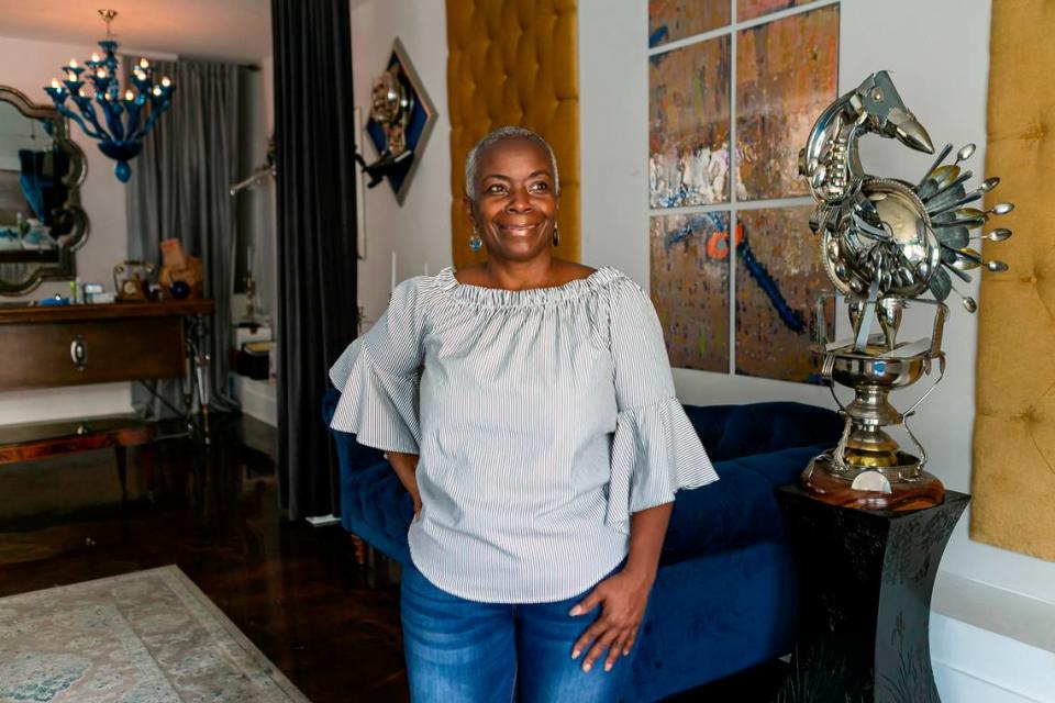 Kristin Kitchen, 50, works at the Dunns Josephine Hotel in MiamiÕs Overtown neighborhood on Saturday, August 22, 2020. Kitchen, who restored the historically Black-owned hotel, partnered with the Homeless Trust to house folks without a home who are at risk of contracting COVID-19 or became infected.