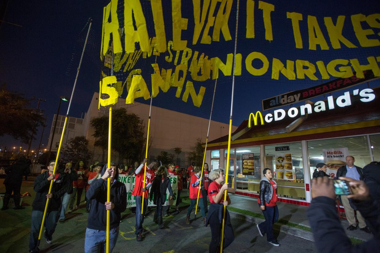<p>McDonald’s workers will join a Fight For $15 strike on 19 May.</p> (Getty Images)