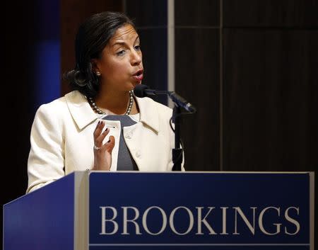 United States National Security Advisor Susan Rice speaks at the Brookings Institution in Washington February 6, 2015. REUTERS/Gary Cameron