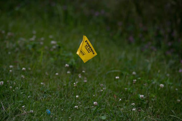 <p>Nicole Hester / The Tennessean</p> A flag declaring evidence is seen near where three people died in a plane crash in Williamson County, Tenn.