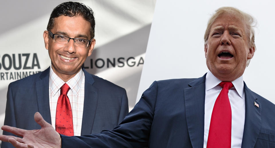 Dinesh D’Souza, Donald Trump (Photo illustration: Yahoo News; photos: Alberto E. Rodriguez/Getty Images, Evan Vucci/AP)