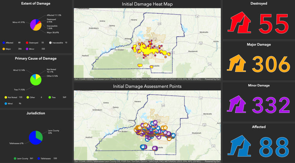 Some big numbers and an eye-opening visual look at the swath of damage left behind what has become the city's worst tornado strike in history. Read more details in our daily updates from the path of the storm. https://www.tallahassee.com/story/news/local/2024/05/12/tallahassee-tornado-updates-30000-still-out-of-power-cleanup-continues-outage/73658010007/