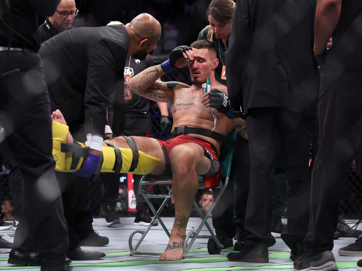 Aspinall left the Octagon in an emotional state, before revealing that the injury had been under the surface for some time (Getty Images)