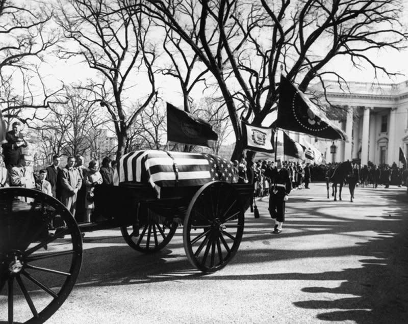 The funeral procession for President John F. Kennedy leaves the White House for St. Matthew's Cathedral in Washington on November 25, 1963. File Photo by Abbie Rowe/John F. Kennedy Presidential Library & Museum