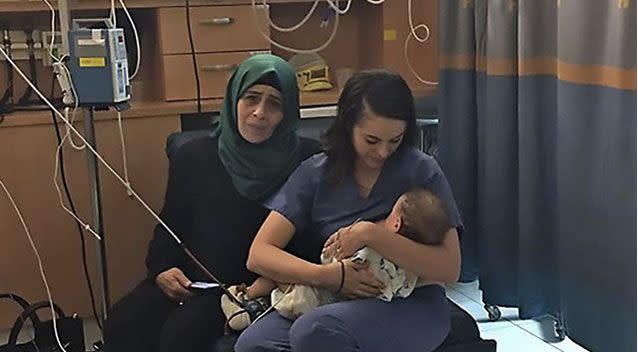 Jewish nurse Ula Ostrowski-Zak breastfeed Palestinian baby Yaman after his parents were involved in a fatal car crash. Picture: Hadassah Ein Kerem Medical Center.