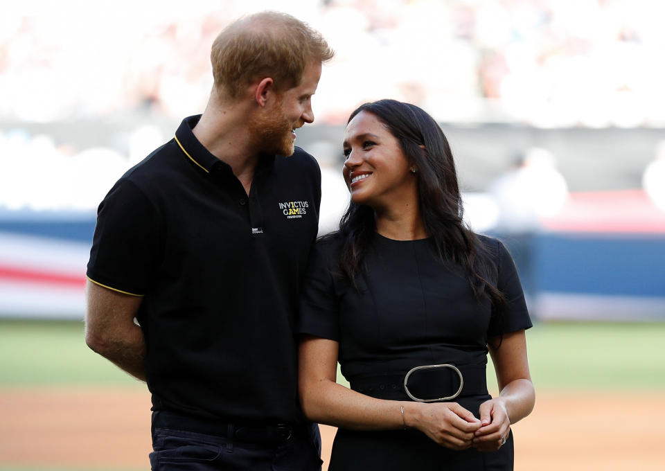 Harry and Meghan attend the Boston Red Sox v. New York Yankees match in London on June 29.&nbsp; (Photo: Peter Nicholls / Reuters)