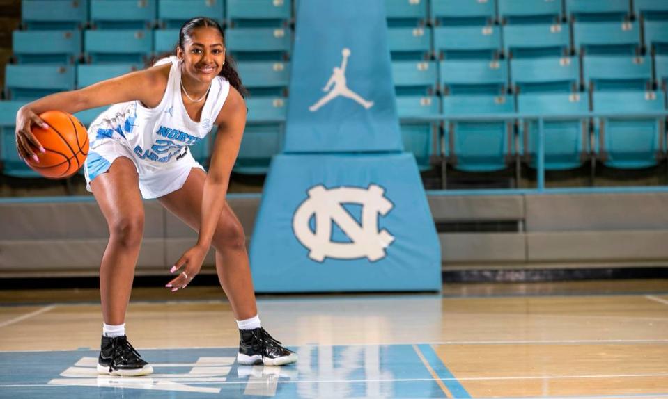 North Carolina’s Deja Kelly (25), poses for a portrait on Wednesday, June 22, 2022 at Carmichael Arena in Chapel Hill, N.C.