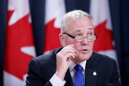 Parliamentary Secretary to the Minister of Justice Bill Blair, the Canadian government's point man on the legalised marijuana file, speaks during a news conference in Ottawa, Ontario, Canada, April 13, 2017. REUTERS/Chris Wattie