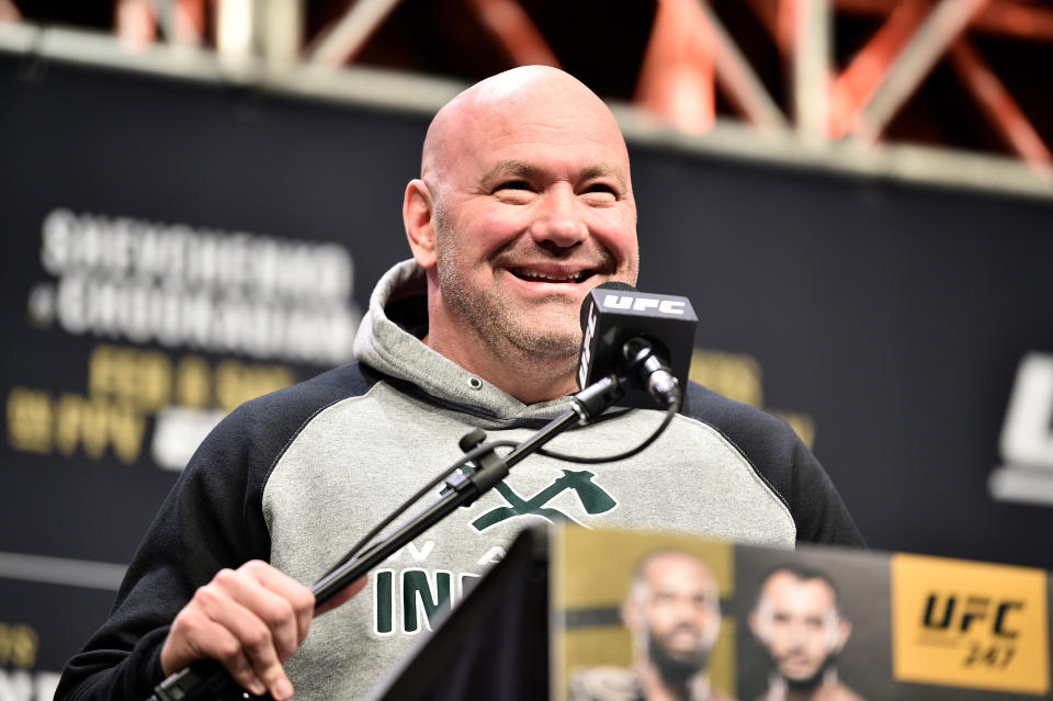 LAS VEGAS, NEVADA - DECEMBER 13: UFC President Dana White speaks to the media during the UFC 247 Press Conference at T-Mobile Arena on December 13, 2019 in Las Vegas, Nevada. (Photo by Chris Unger/Zuffa LLC via Getty Images)