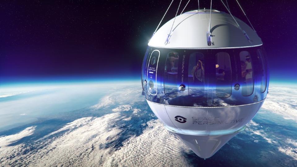 Space Perspective's Neptune capsule is an eight-person lounge that floats to the edge of space. 